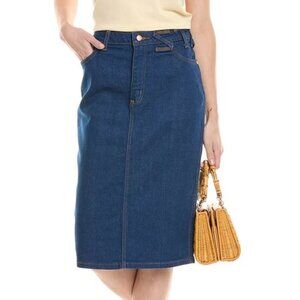 STAUD Wrangler Denim Pencil Skirt 31 Dark Rinse Blue High Waist Western Boho